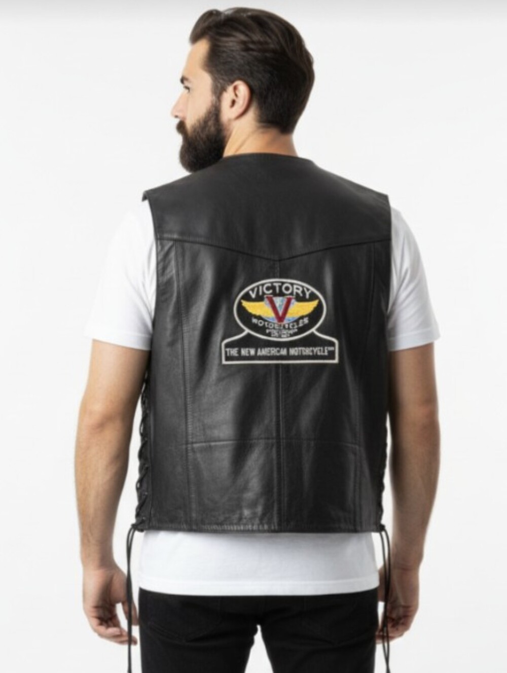 VICTORY MOTORCYCLES/FRONTIER! LUXE LACED SIDE  BLACK GENUINE LEATHER VEST! SZ 50